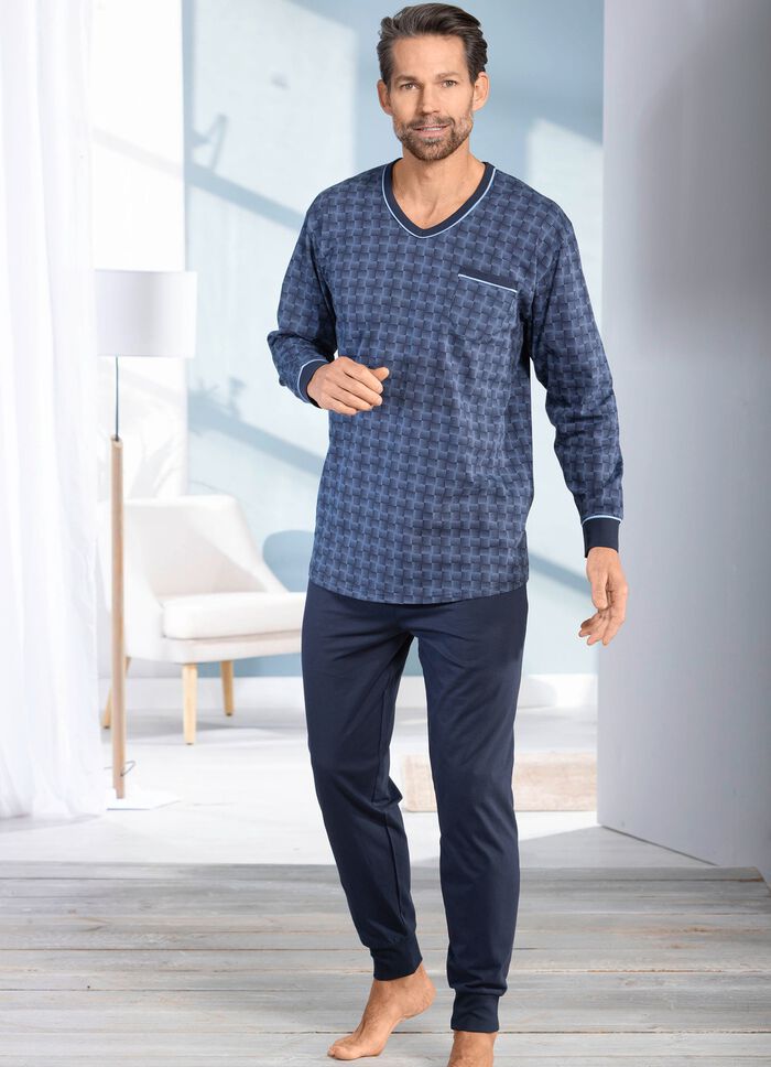 Schlafanzug mit V-Ausschnitt und B&uuml;ndchenabschl&uuml;ssen 