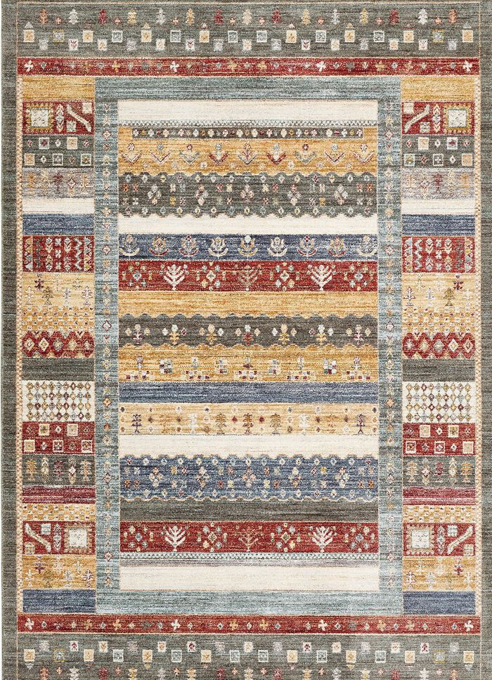 Br&uuml;cken und Teppiche mit Textil-R&uuml;ckseite GR&Uuml;N-MULTICOLOR