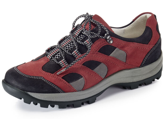 Waldläufer, sportliche Damen-Schnürschuhe, Weite H, mit herausnehmbarem Fußbett GRANATROT-SCHWARZ-GRAU