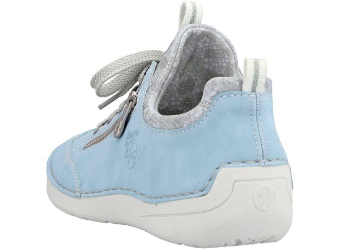 Rieker Schn&uuml;rschuh aus floral bedrucktem Textilmaterial mit Metallicschimmer HELLBLAU-GRAU