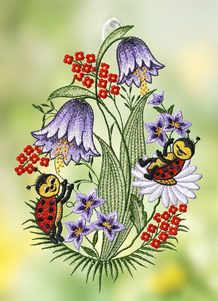 Fensterbild Marienk&auml;fer aus Plauener Spitze 