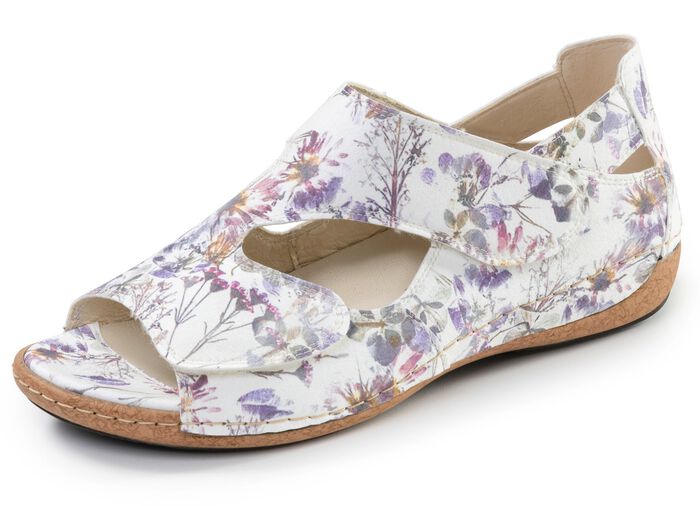 Waldl&auml;ufer, bequeme Damen-Sandalen, Weite H, mit herausnehmbarem Fu&szlig;bett ECRU-BUNT