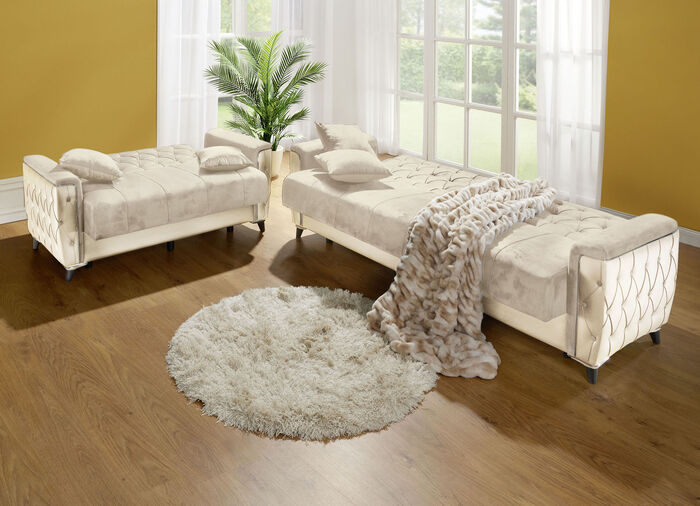 Polstermöbel mit Bettkasten und Liegefunktion CREME