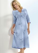 Nachthemd, 3/4-lange Ärmel und V-Ausschnitt HELLBLAU-BUNT