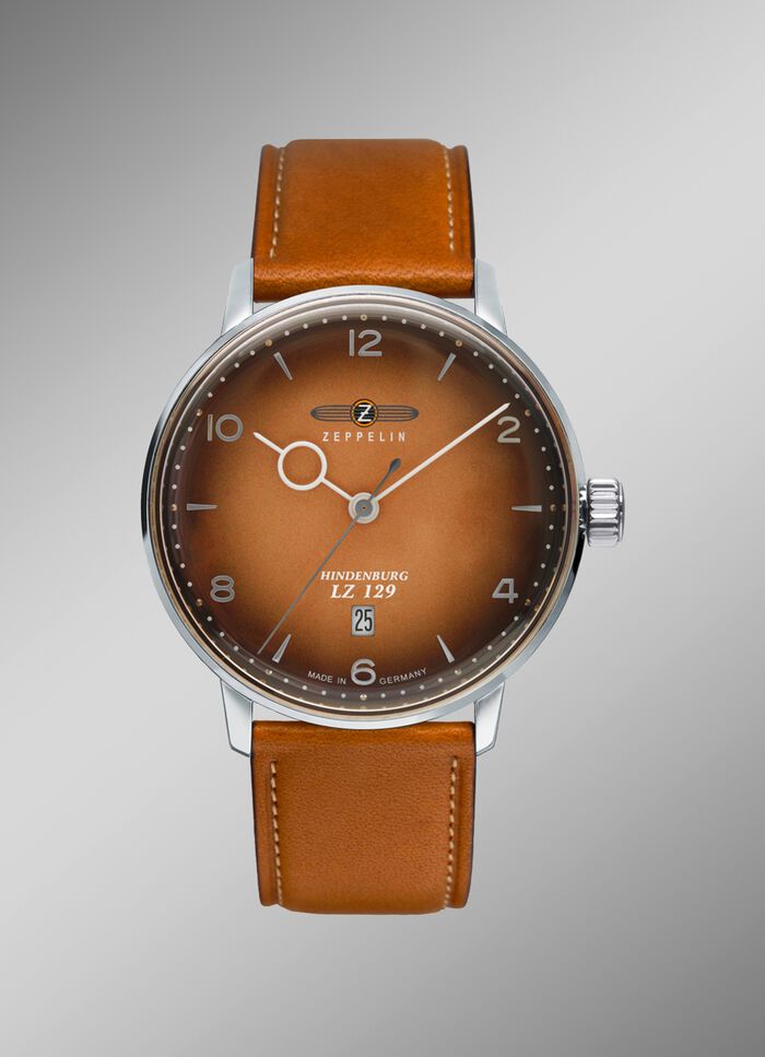 Zeppelin-Quartz-Herrenuhr mit Edelstahlgeh&auml;use und Lederband 