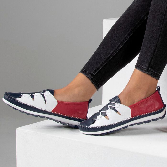 Gemini Slipper mit Knitter-Struktur MARINE-WEISS-ROT