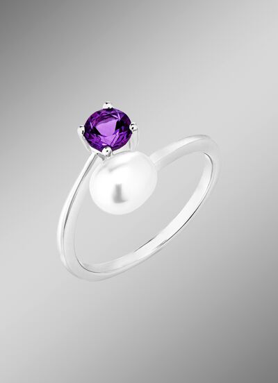 Damenring mit S&uuml;&szlig;wasser-Zuchtperle und Amethyst 