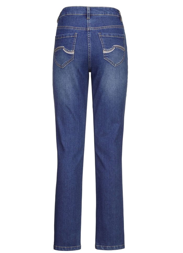 Jeans mit schönen Stickereien und funkelnden Strassteinen JEANSBLAU