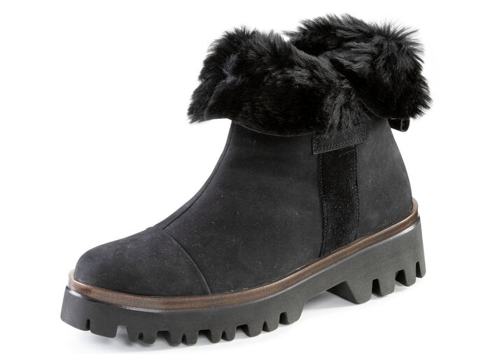 Waldläufer Stiefelette mit kuscheligem Kragen aus Lammfell SCHWARZ