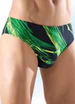 Badehose in Slipform mit buntem Druckdessin SCHWARZ-GR&Uuml;N-GELB