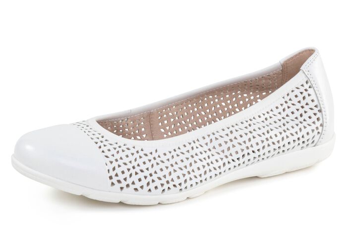 Caprice, sommerliche Damen-Ballerinas, Weite G, mit Gummizug WEISS
