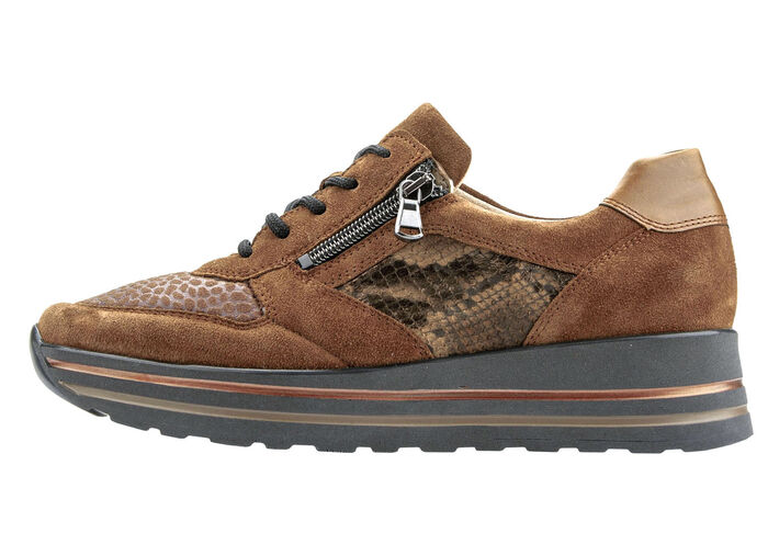 Waldläufer Schnürschuh mit Stretchmaterial im Ballenbreich COGNAC