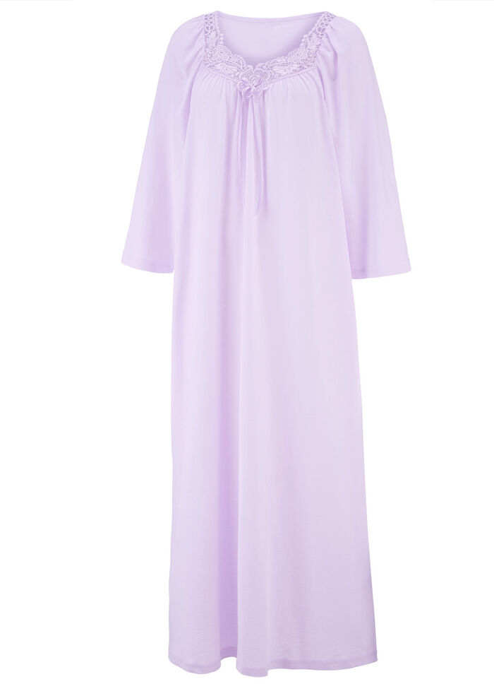 Nachthemd, knöchellang und Stickereispitze  FLIEDER