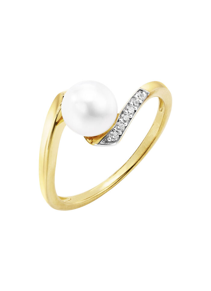 Damenring mit S&uuml;&szlig;wasser-Zuchtperle und synth. Zirkonia 