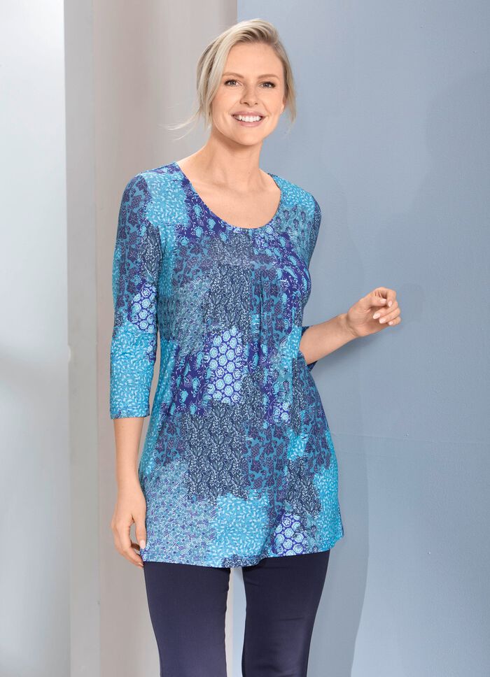 Longshirt mit F&auml;ltelung im Vorderteil in 3 Farben 