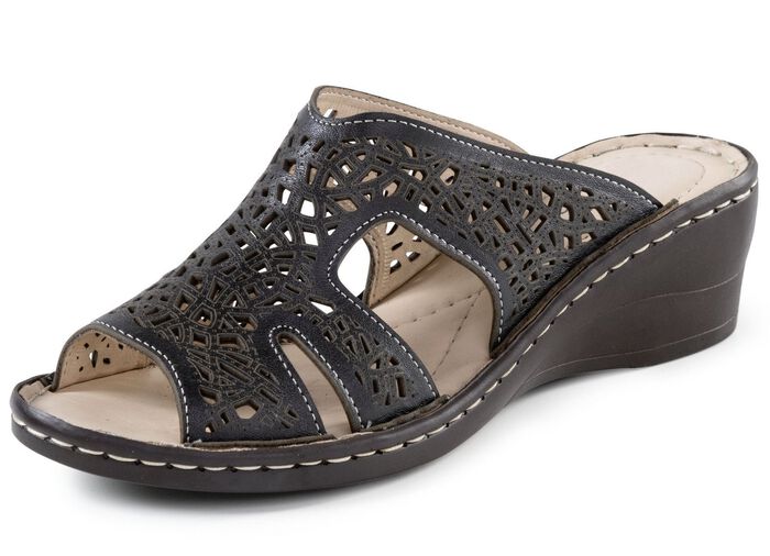 ELENA EDEN, sommerliche Damen-Pantoletten, aus Leder SCHWARZ