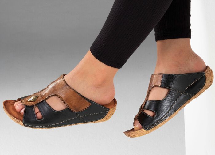 Gemini Pantolette mit verstellbarer Klettspange SCHWARZ-COGNAC