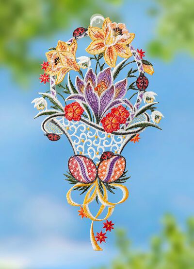 Fensterbild aus echter Plauener Spitze 