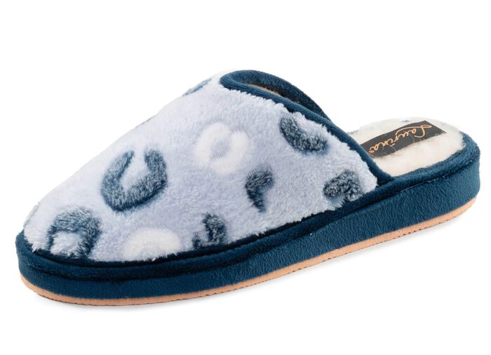 Laurina, gef&uuml;tterte Damen-Hausschuhe, mit Schurwolle BLAU