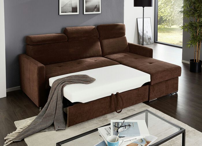 Polsterecke mit Schlaffunktion und Bettkasten BRAUN