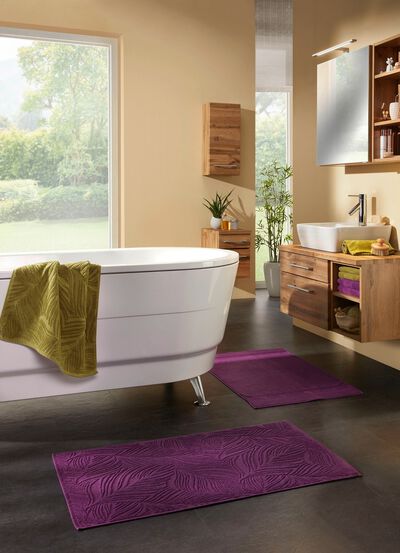 Barfu&szlig;weicher Badteppich mit nat&uuml;rlichem Bl&auml;tter-Dessin 