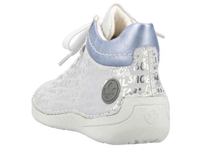 Rieker Schnür-Bootie aus originell bedrucktem Synthetikmaterial SILBERGRAU-BLEU