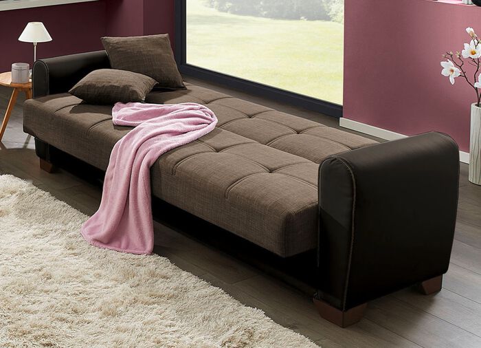 Polsterm&ouml;bel mit Bettfunktion und Bettkasten BRAUN-BEIGE