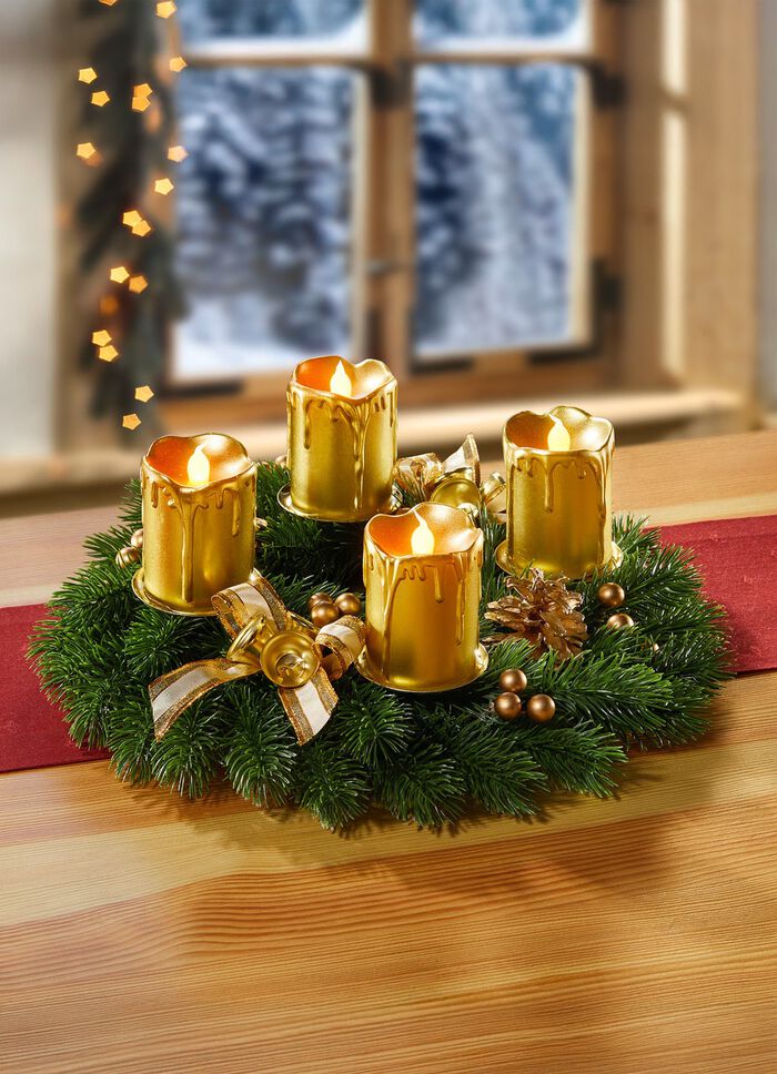Adventskranz mit LED-Echtwachskerzen GOLD