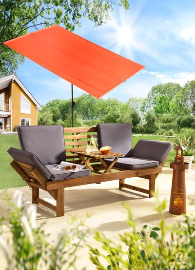 Funktionsbank aus Akazienholz inkl. Kissen 