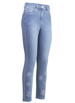 Jeans mit floralen Lochstickereien und Strasssteinchen HELLBLAU
