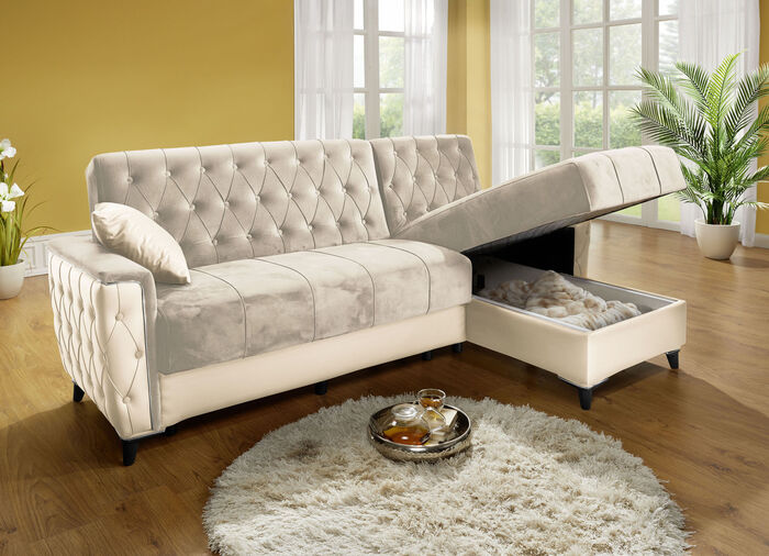 Polstermöbel mit Bettkasten und Liegefunktion CREME