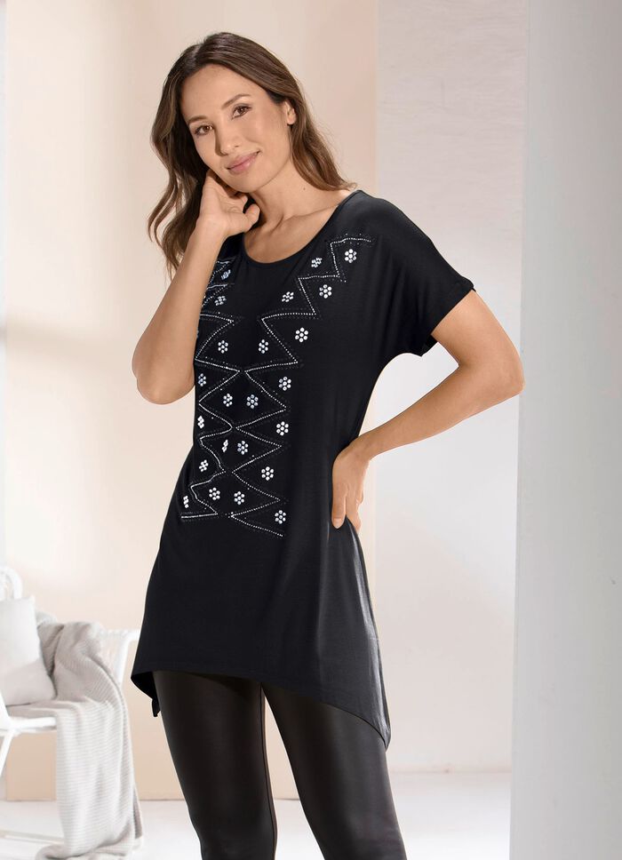 Longshirt mit &uuml;berschnittener Schulterpartie SCHWARZ