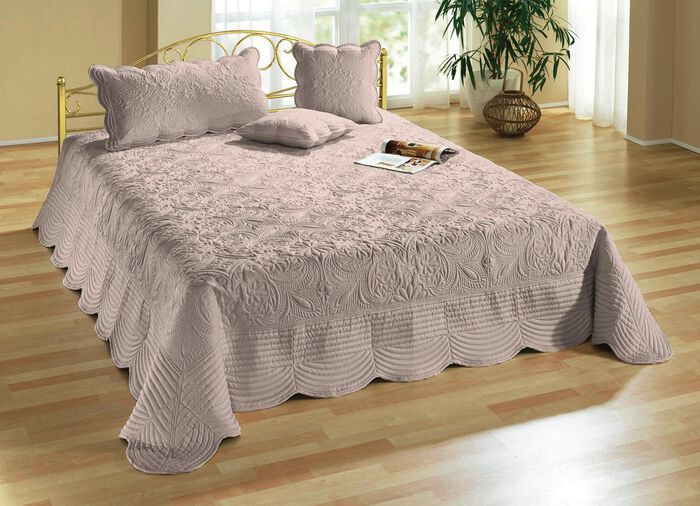 Satin Kissenbez&uuml;ge und Tagesdecken mit Stickerei BEIGE