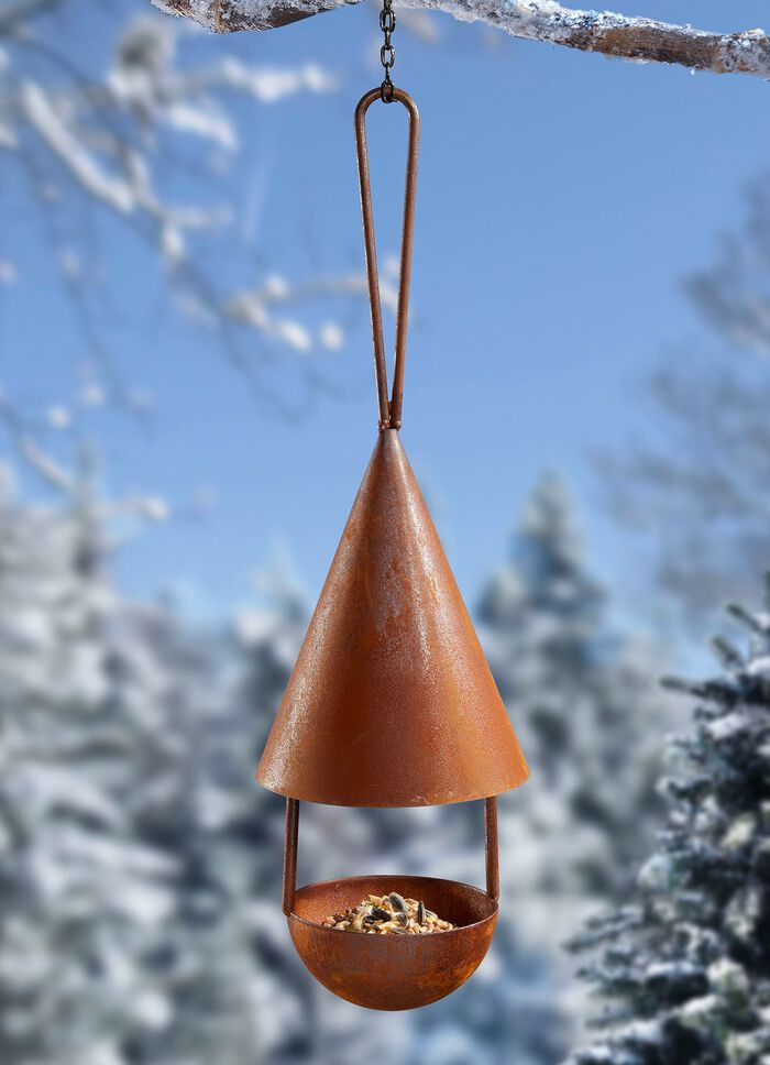 Futterhaus aus gerostetem Metall BRAUN