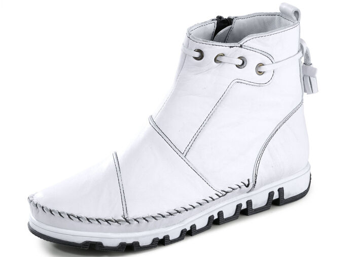 Gemini Mokassin-Stiefelette aus Rind-Nappaleder mit Knitter-Struktur WEISS