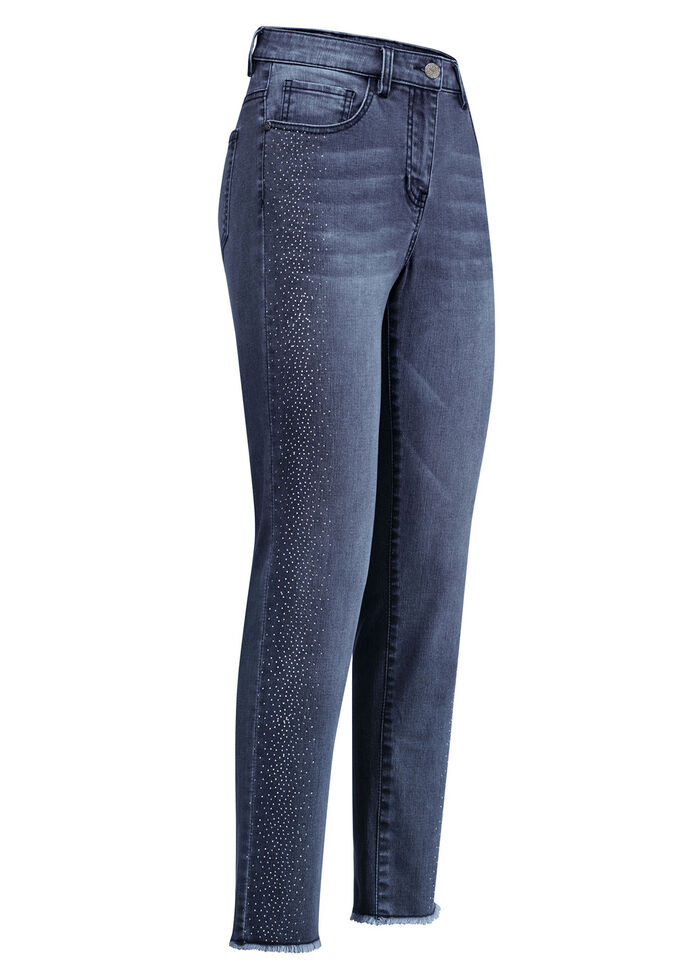 Edel-Jeans mit tollen Glitzersteinchen und Fransensaum DUNKELBLAU