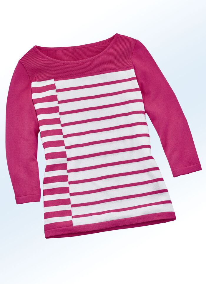 Pullover in hochwertiger Qualität mit Seide PINK-WEISS