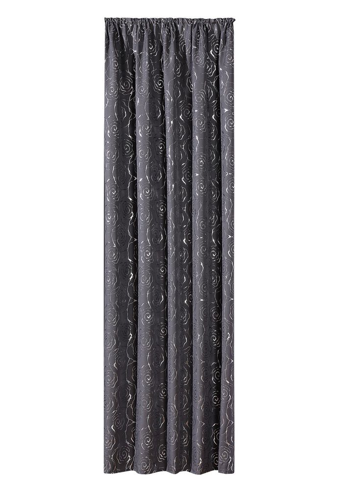 &Uuml;bergardine mit h&uuml;bschem Rosen-Dessin GRAU-SILBER