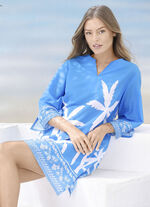 Tunika mit Palmendruck, reine Baumwolle BLAU-WEISS