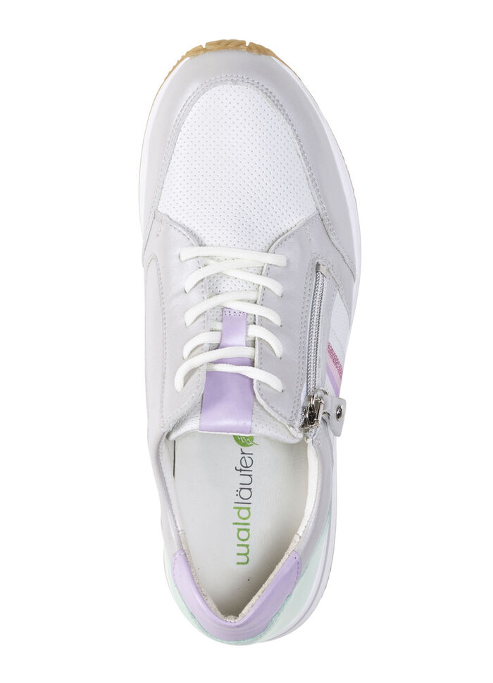 Waldläufer Schnürschuh mit zart schimmerndem Nappaleder mit Textil-Besatz SILBERGRAU-MULTICOLOR