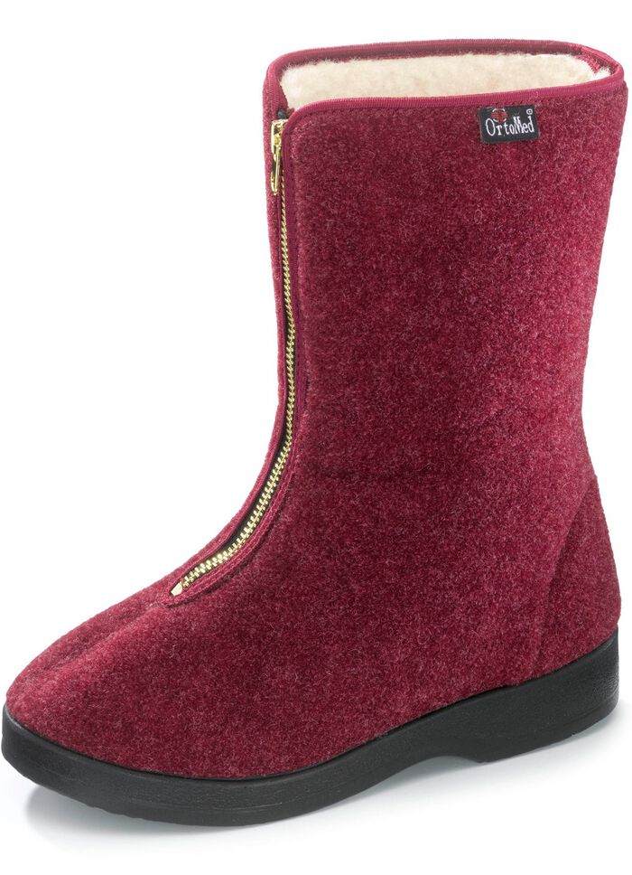 Warme Damen-Hausschuhe, Weite H, mit Rei&szlig;verschluss BORDEAUX