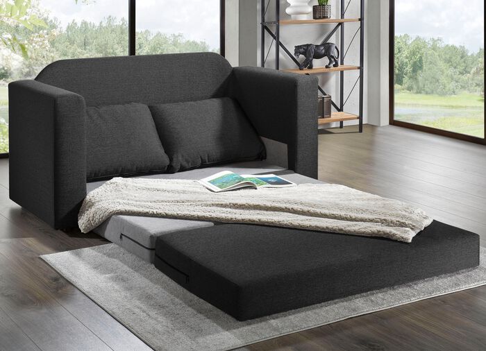Schlafsofa mit 2 gro&szlig;en, weichen R&uuml;ckenkissen ANTHRAZIT