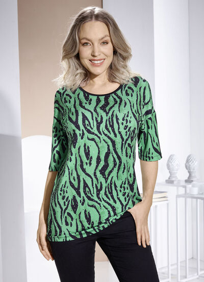 Shirt mit Strass- und Plättchenzier in 2 Farben 