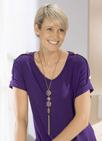 Y-Halskette mit Zierscheiben und Quaste 