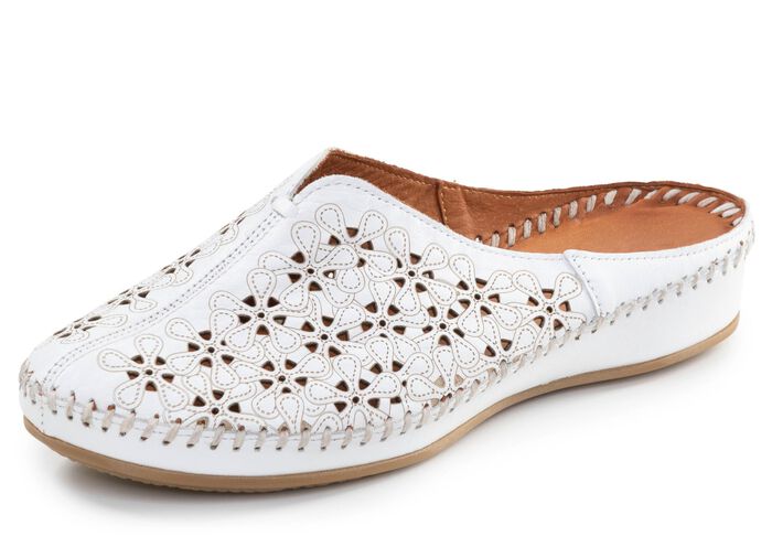 ELENA EDEN, sommerliche Damen-Clogs, Weite G, aus Leder WEISS