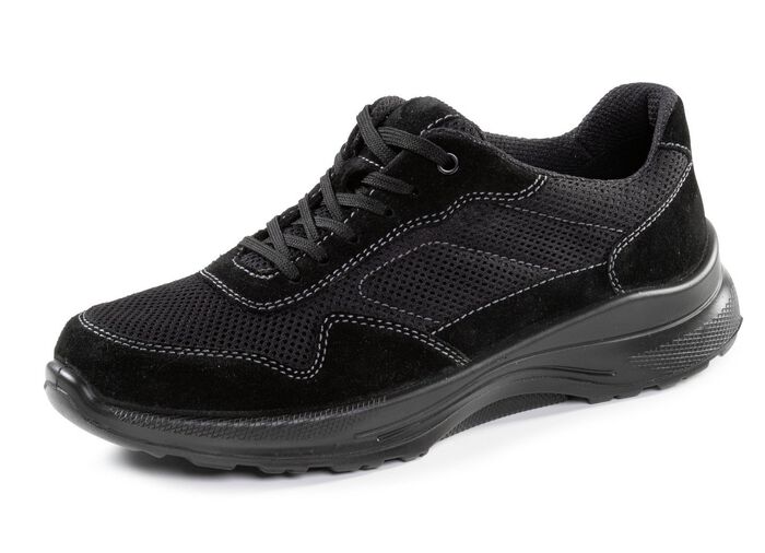 Schn&uuml;rschuh aus Veloursleder und Textilmaterial 