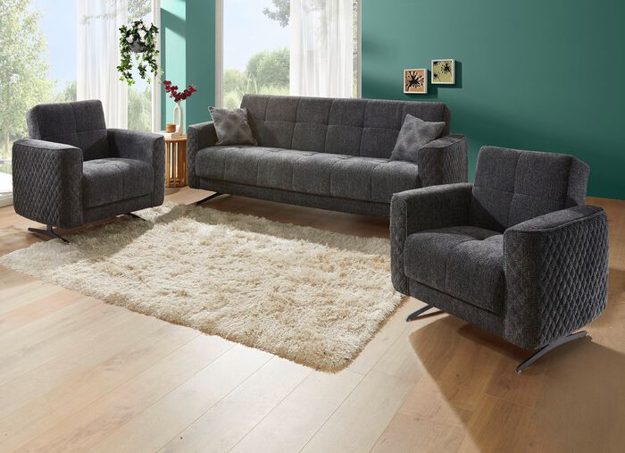 Polsterm&ouml;bel mit Bettfunktion und Dekokissen ANTHRAZIT