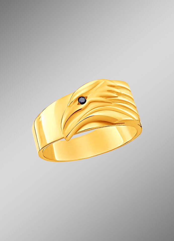 Adlerkopf Herrenring mit schwarzem Diamant 
