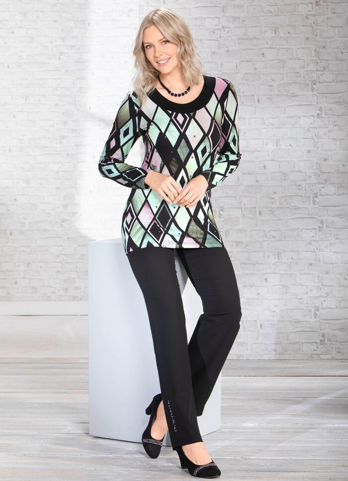 Ausdruckvolles Longshirt mit schwarzer Blende 