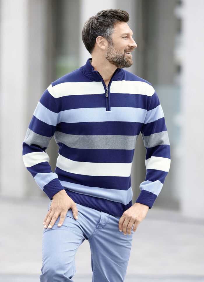 Gestreifter Troyer mit kurzem Rei&szlig;verschluss MARINE-BLEU-ECRU